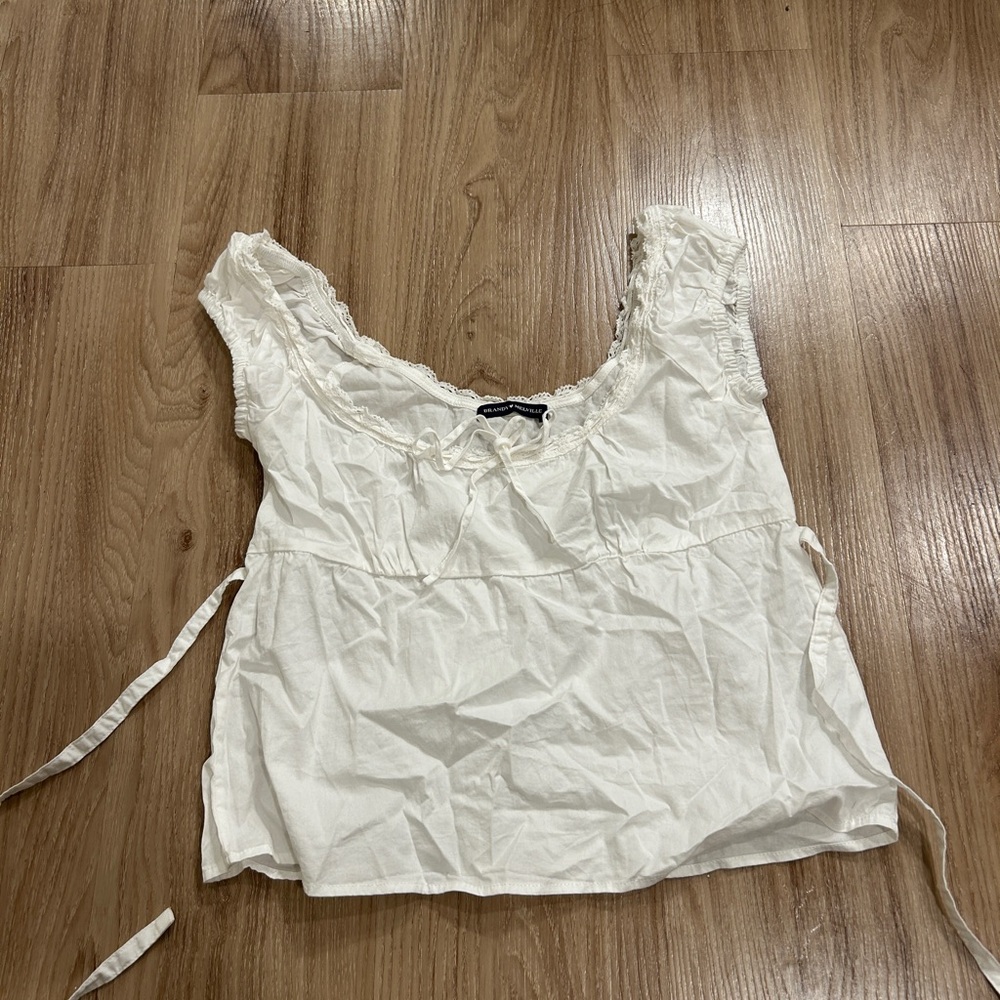 Brandy Melville White Ruffled Blouse